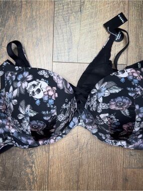 Torrid 38C XO Plunge Push Up Bra 360° Back Smoothing Vintage Skull Floral NWT